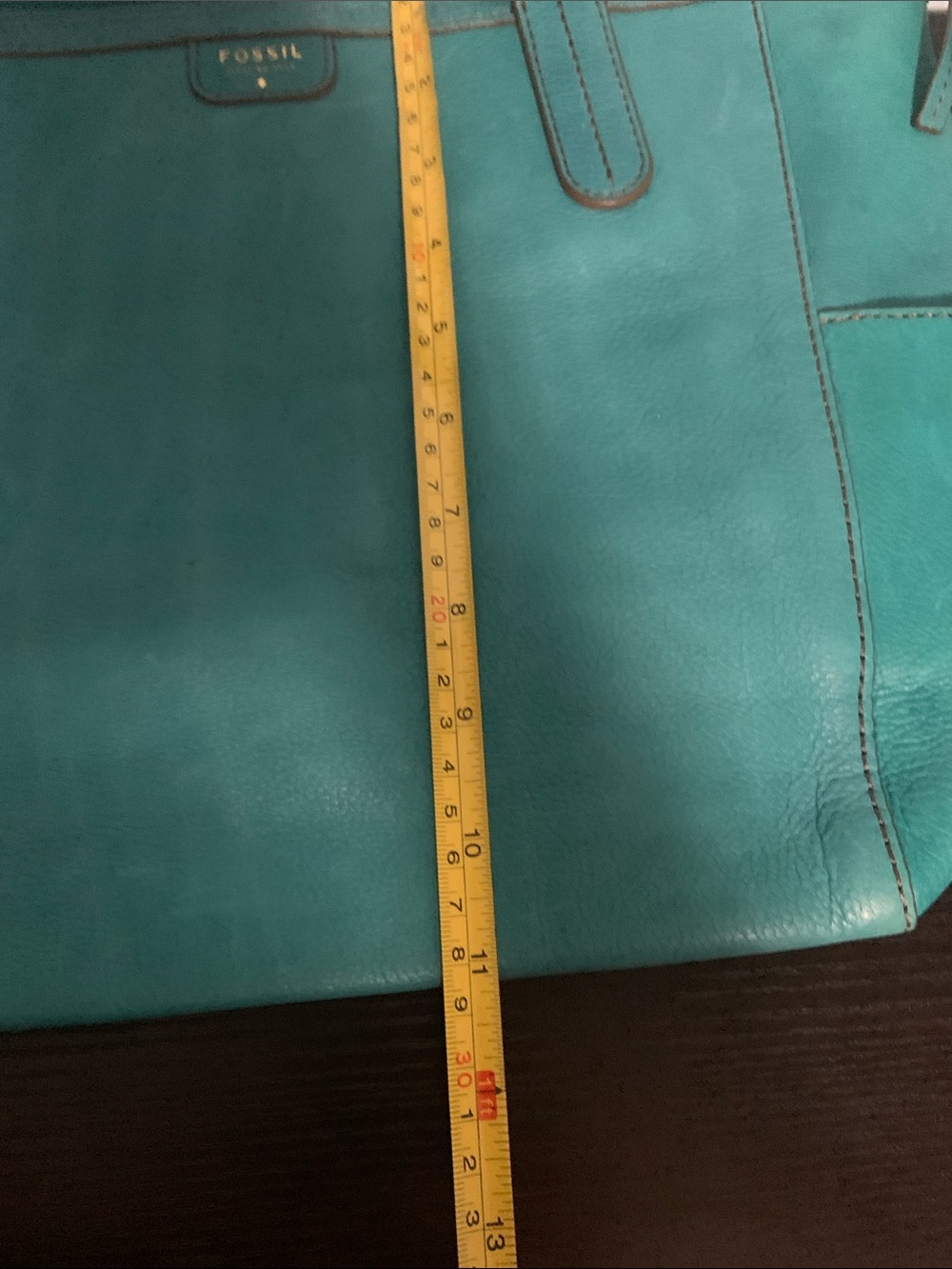 Teal Fossil Leather Tote Bag and Wallet - Picture 5 of 16